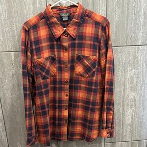 NATURAL WOMENS LARGE Orange Plaid Shirt